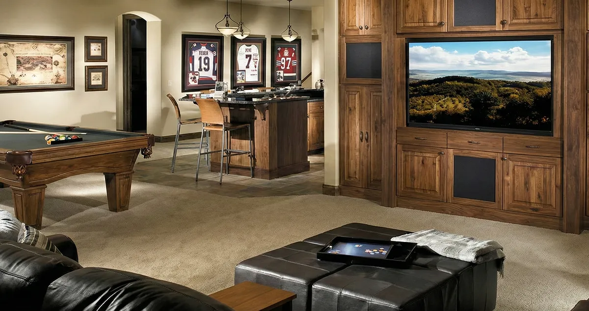 finished basement remodeling project transforming a basement into a comfortable living space in Tampa, FL