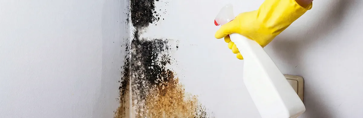 visible mold growth on an interior wall being treated during mold removal service in Tampa, FL