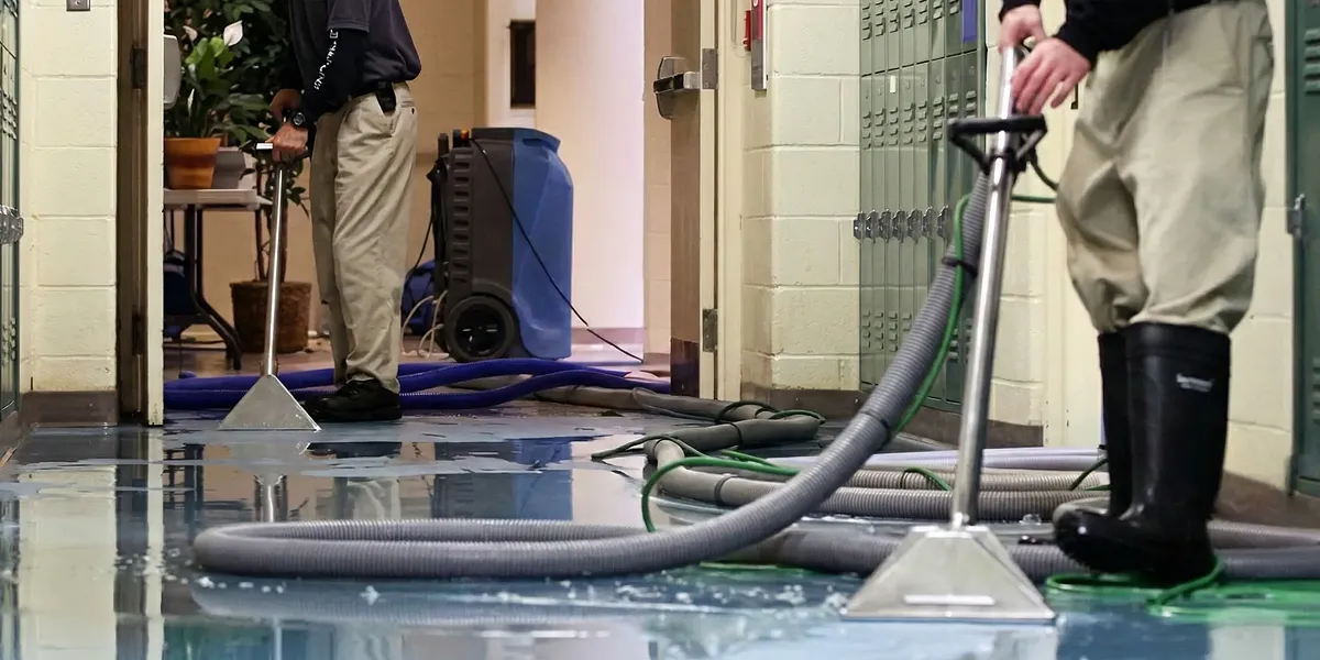 water damage restoration technicians performing professional water extraction inside a property in Tampa, FL